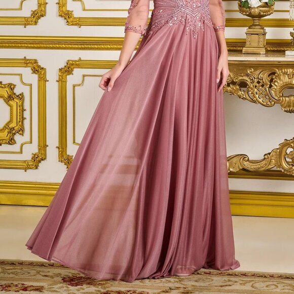 New Olive Beads Embellished A-Line Maxi Mesh Mother Of Bride Dress GL3787 - Picture 9 of 14